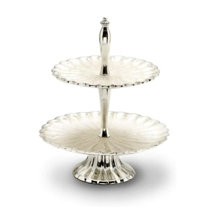 Hot Selling 2 Tier Metal Cake Stand With Handle For Dessert And Cup Cake Display Silver Ware Cake Stand Perfect Dessert Display - Product Image 3