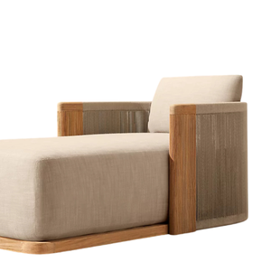 Chaise longue de luxe en teck tressé, style tropical moderne, pour extérieur, mobilier de patio minimaliste pour resort, avec coussin rembourré - Product Image 3