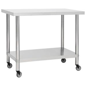 Tavolo da lavoro cucina commerciale con ruote 39.4 \ "x17.7 \" x33.5 \ "fabbricazione in acciaio inox - Product Image 1