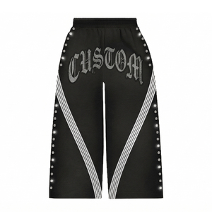 Ensemble deux pièces streetwear pour homme, été, style gothique, avec t-shirt graphique à strass et pantalon large, noir délavé, surdimensionné et clouté - Product Image 3