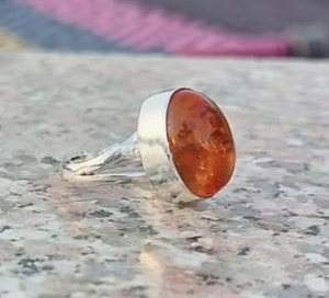 Baltic Amber Dainty Wedding Ring 925 Sterling Silver Gemstone Natural Oval Cut Bohemian Style Bezel Setting Fine Ring - Product Image 3
