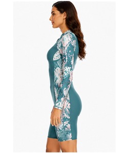 Combinaison de triathlon à manches longues pour femmes, imprimé floral turquoise, anti-UV, fermeture éclair intégrale - Product Image 5