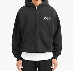 OEM Custom Unisex Hooded Sweatshirt Jacket, Full <b>Zip</b> Fleece <b>Hoodie</b> with Embroidered Logo and Kangaroo <b>Pockets</b>, Wholesale - Product Image 5