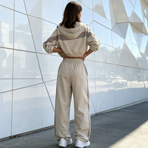 <b>Men's</b> Light Gray Solid Polyester/Nylon Tracksuit Set Full Sleeve Hooded <b>Crop</b> Top Elastic Waist Drawstring <b>Pants</b> Casual Winter - Product Image 4