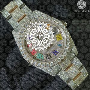 Montre pour homme Charm Jewells en acier inoxydable, boîtier de 40 mm, mouvement mécanique analogique, accents de diamants, luxe et mode, étanche 10 bars - Product Image 1