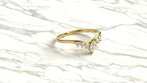 18K Gold V Shaped Marquise Diamond Wedding Band with Round Diamonds <b>Stacking</b> <b>Ring</b> Curved Enhancer <b>Rings</b> Fine Jewelry For Women - Product Image 3
