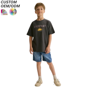 Fabrication directe d'usine, ODM, vêtements pour enfants unisexes, 100% coton, couleur unie, coupe ample, impression de logo personnalisée, respectueux de l'environnement, respirant, manches courtes - Product Image 3