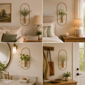 Élégant support mural en métal doré pour vase à fleurs avec cadre en arche minimaliste, décoration murale florale moderne pour chambre à coucher et salon - Product Image 4