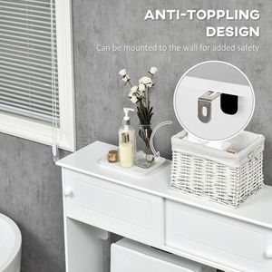 Mobiletto da Bagno Bianco Autoportante Sopra il WC con Ripiani Regolabili, Organizzatore per Toilette - Product Image 4