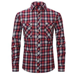 Chemise à carreaux de style britannique pour hommes, coupe ajustée, manches longues, en flanelle de coton, boutonnée - Product Image 4