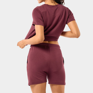 Ensemble de yoga 2 pièces pour femmes, t-shirts décontractés et shorts, en spandex/coton uni, coupe ajustée, écologique, séchage rapide, respirant, confortable - Product Image 4