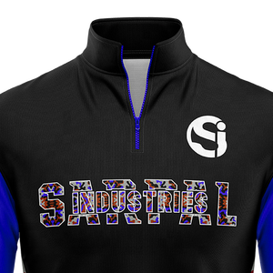 Sweat-shirt à col zippé 1/4 noir et bleu roi pour homme, haut d'entraînement de football, pull de survêtement à manches longues, vêtements d'équipe en gros - Product Image 4