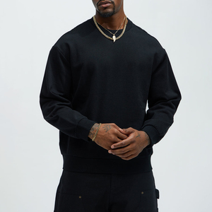 <b>Mens</b> <b>Plain</b> <b>Black</b> Heavyweight Crewneck <b>Sweatshirt</b> Drop Shoulder Oversized French Terry Cotton Pullover Top Casual Streetwear - Product Image 1