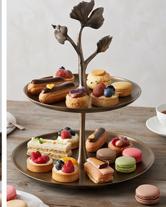 Premium Two-Tier Metal <b>Cake</b> <b>Stand</b> With Ginkgo Leaf Design Handmade Round Serving Tray For Tabletop Display - Product Image 6