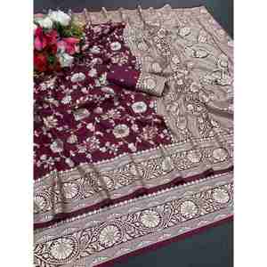 FASHIONABLE DOLA SILK WEAVING WORK <b>SAREE</b> WITH UNSTITCHED BLOUSE WINE - Product Image 1