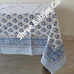 Nappe rectangle moderne en pur coton à imprimé floral bleu fait à la main pour mariage indien à la ferme à usage domestique - Product Image 1