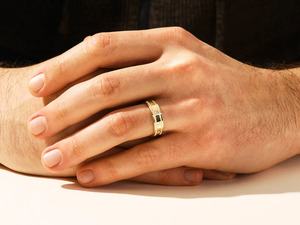 Yellow Gold Milgrain Flush <b>Set</b> Lab Grown Diamond <b>Men</b>’s Wedding Band <b>Ring</b> - Product Image 6