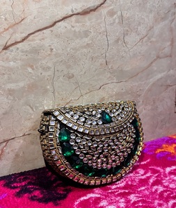 Sac à main de mariée vintage, mode, mosaïque de couleurs mélangées, miroir, fait main, métal Kundan - Product Image 1