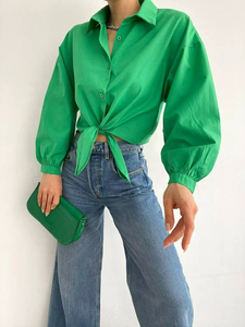 Blusa de Verano para Mujer, de Poliéster Tejido, Manga Corta, Cuello Camisero, Casual, Holgada, con Botones al Frente, Lisa, de Color Sólido - Product Image 6