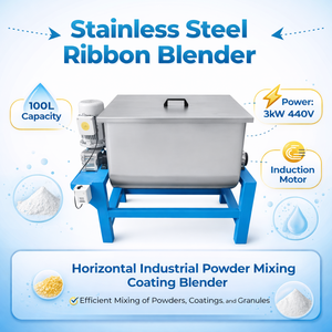 Heavy Duty Stainless Steel Horizontal Ribbon Blender Machine | Dry Powder Mixing Chemicals Food Coating 100L Capacity Induction - Product Image 5