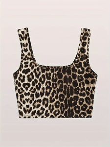 Women Leopard Print Square Neck Crop Tank <b>Top</b> Wide Straps Sleeveless Slim Fit <b>Y2K</b> Short Cami <b>Top</b> Summer Casual Streetwear Vest - Product Image 1