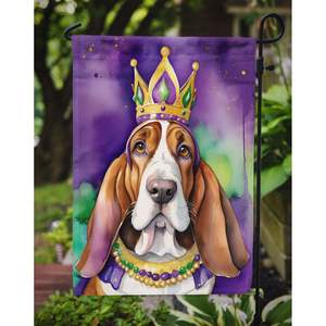 Drapeau de jardin multicolore Basset Hound King Mardi Gras Boîte aux lettres Bannière décorative de cour pour patio Oeuvre de fleurs Petite taille - Product Image 3