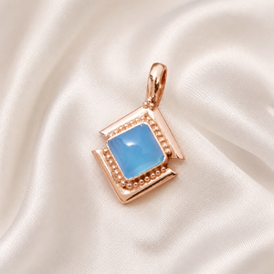 Pendentif coussin en calcédoine bleue, argent sterling 925 plaqué or rose et or jaune, bijou artisanal en pierres précieuses pour cadeau de Noël - Product Image 6