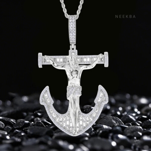 Pendentif Crucifix Ancre en Moissanite Sertie à la Main, Argent 925, Moissanite Baguette VVS, Pendentif Croix Hip Hop, Bijoux Streetwear Iced Out - Product Image 2