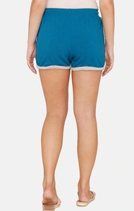 Shorts de Algodón Tejido Azul para Mujer, Cintura Media, Cordón Ajustable, Corte Regular Informal, Transpirable, Color Sólido - Product Image 4