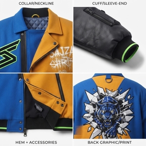 Maßgeschneiderte Maximalistische Streetwear Varsity-Jacke Schwergewichtige 520GSM Melton-Wolle Öko-Leder Bomberjacke OEM Herren-Oberbekleidung Nachhaltig - Product Image 4