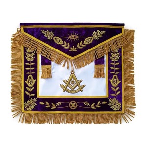 Tablier de Maître Ancien de la Loge Bleue en Velours Violet avec Broderie Dorée à la Main et Pompons en Dentelle Frangée - Product Image 1