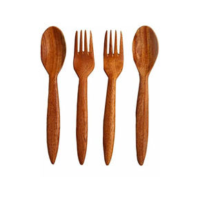 Ensemble de fourchettes et cuillères en bois massif de qualité supérieure pour mariage, fête, desserts, pâtes et nouilles - Product Image 1