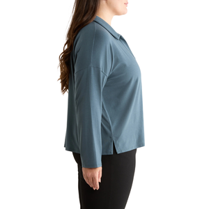 Haut décontracté à manches longues pour femme grande taille avec propriétés anti-plis et respirantes en tissu tricoté polyester/coton modal - Product Image 4