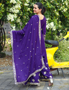 Beautiful Chinon Silk <b>Sequin</b> Frock Style Kurti <b>Flared</b> Plazo Long Stole Combo Three Piece Traditional Indian Outfit - Product Image 5
