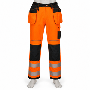 <b>Hi</b>-<b>Vis</b> <b>Orange</b> Safety Workwear Pants Multi-Pocket Cargo <b>Trousers</b> Reflective Tape Men's Construction Work Pants Durable Uniforms - Product Image 1