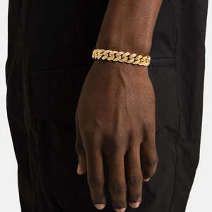 Bracelet cubain de luxe semi-serti de pierres |   Bracelet Miami Cuban en or plaqué 18 carats avec micro-pavé pour hommes - Product Image 2
