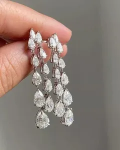 Pear Cut Moissanite Chandelier <b>Earrings</b> Women's Luxury Water Drop <b>Dangle</b> Wedding Jewelry Claw Setting <b>Silver</b> Plated - Product Image 4