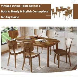 Set da Pranzo Vintage 7 Pezzi: 6 Sedie con Schienale e Seduta Curve e Tavolo da Pranzo per 6 Persone - Product Image 2