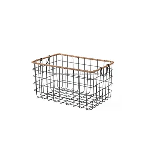 Stylish Handmade Iron <b>Basket</b> Organizer with Wooden Handle and Stands for Modern Home and Office Desk Storage <b>Dishwasher</b> Safe - Product Image 1