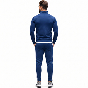 Ensemble de survêtement décontracté pour homme avec col montant, veste d'entraînement imprimée et pantalon de survêtement en polyester, idéal pour l'hiver, avec fermeture éclair - Product Image 2