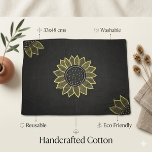 Handcrafted Cotton Table Mat Set Sunflower Design Durable Washable Reusable Dining Kitchen Decor Eco Friendly Quality <b>Placemats</b>. - Product Image 5