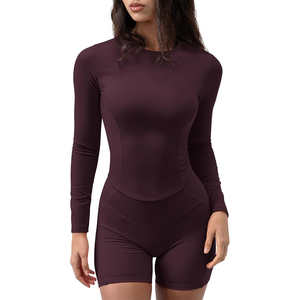 Camiseta de Yoga de Manga Larga para Mujer, Cuello Redondo, Color Sólido, Sin Costuras, Ajuste Ceñido, Spandex y Poliéster - Product Image 2