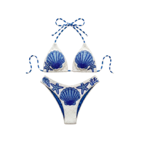Ensemble de bikini 2 pièces brodé à la main, perlé, de haute qualité, respirant, en Spandex/Coton, avec col halter et motif tropical plage, coupe ajustée