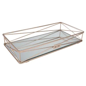 Bandeja Decorativa Premium para Mesa de Centro, para Interiores de Hogar de Lujo Contemporáneo, Bandeja Rectangular de Vidrio con Marco Metálico Geométrico, para Cosméticos - Product Image 2