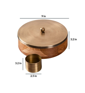 Boîte à épices en bois de manguier avec couvercle en laiton, artisanale, Masala Dabba, organisateur de rangement pour épices de cuisine, récipient traditionnel pour assaisonnements - Product Image 3