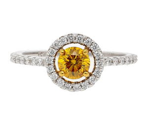 Anillo de Compromiso Clásico para Mujer, Chapado en Plata 925, con Citrino y Halo de Diamantes, Corte Redondo, Piedra Natural, Piedra de Nacimiento de Noviembre - Product Image 1