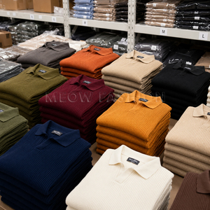 เสื้อโปโลผู้ชาย แขนสั้น ผ้าถักลายวาฟเฟิล สีพื้น กระดุมหน้า ผ้าฝ้าย ทรงปกติ สินค้าพร้อมส่ง มีจำนวนมาก - Product Image 6