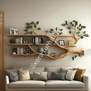 Artistic Wall Mounted Tree Branch Bookshelf Luxury <b>Solid</b> <b>Wood</b> Floating Shelf Living Room Decor Rack - Product Image 5