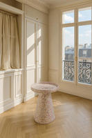 Table de chevet en mosaïque de nacre naturelle avec coquillages incrustés, design plateau supérieur, pour l'aménagement intérieur de la maison