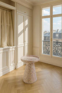 Table de chevet en mosaïque de nacre naturelle avec coquillages incrustés, design plateau supérieur, pour l'aménagement intérieur de la maison - Product Image 2